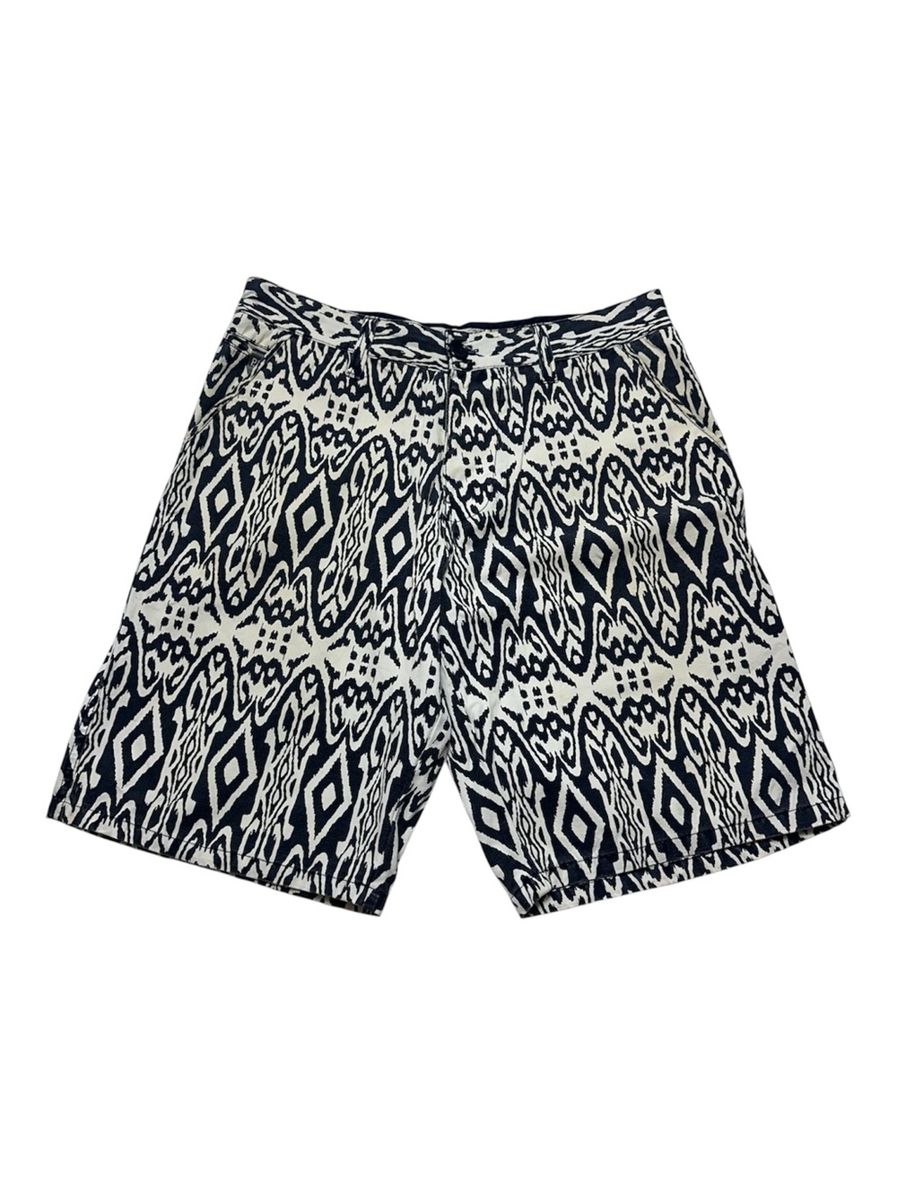 Parish Nation Men’s Tribal Ikat Print Cotton Shorts Black White Size 36